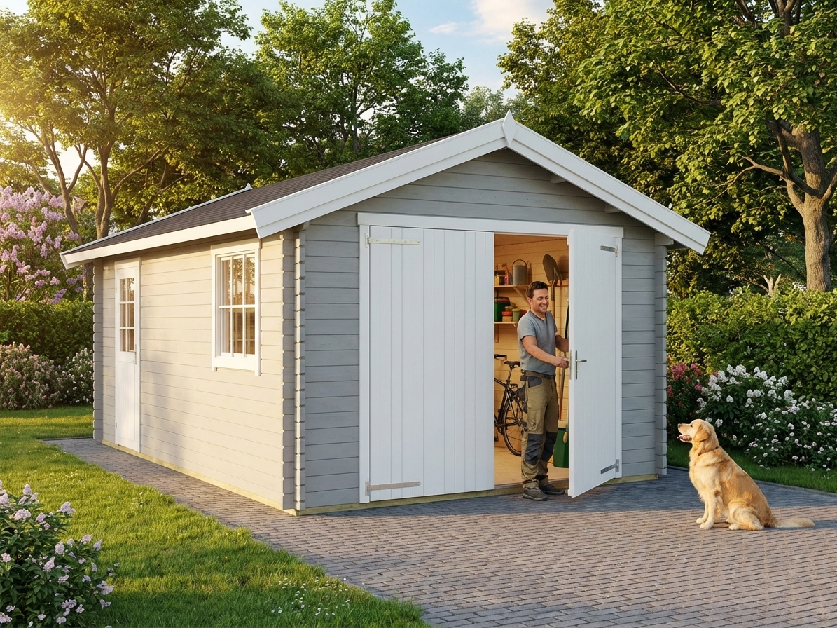 Light grey wooden garage made from Nordic Spruce, ideal for domestic use - view 3