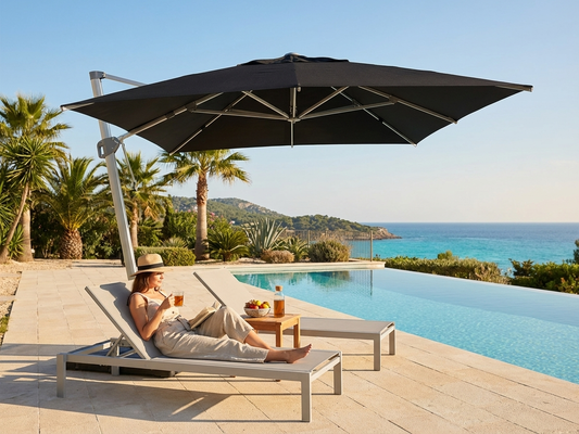 Black cantilever parasol with aluminium frame - product detail