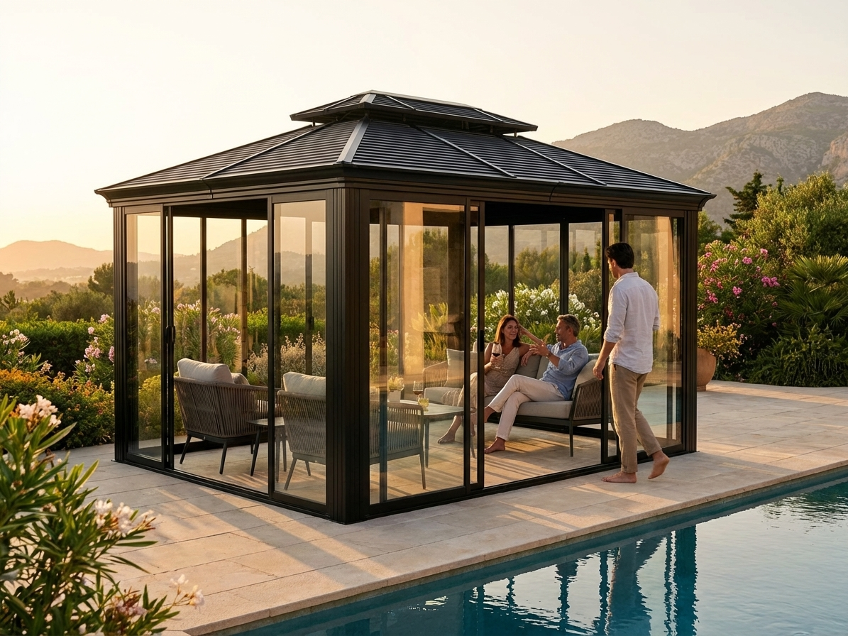 3x4m black gazebo with aluminium frame and steel roof - view 3