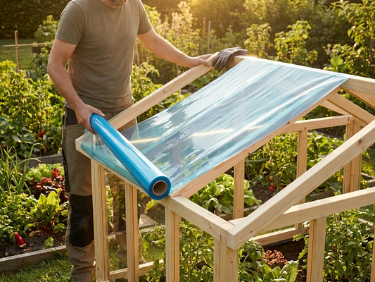 Transparent greenhouse film roll, suitable for outdoor use