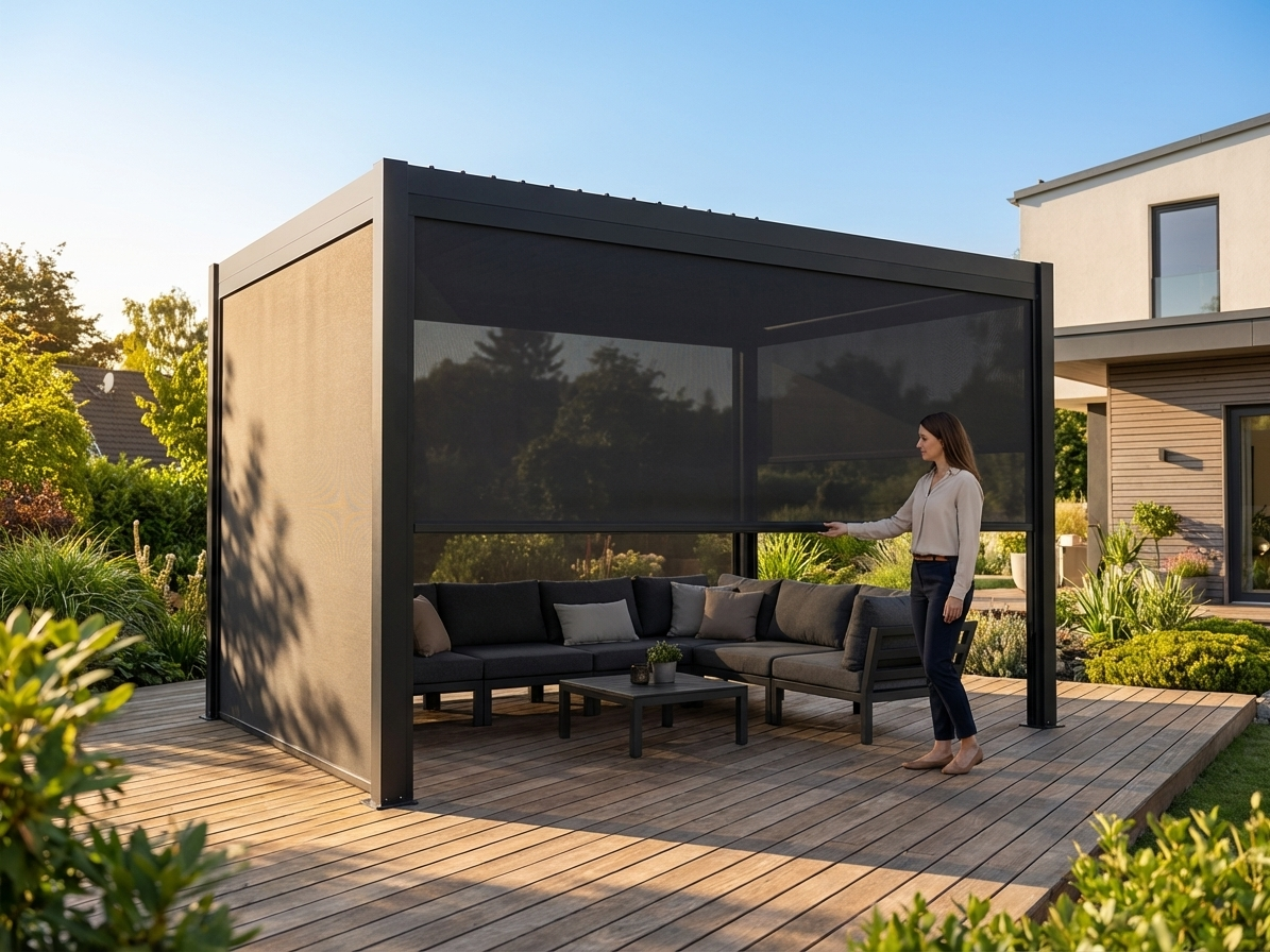 Black Gazebo Sidewall Screen for Outdoor Pergola - product detail
