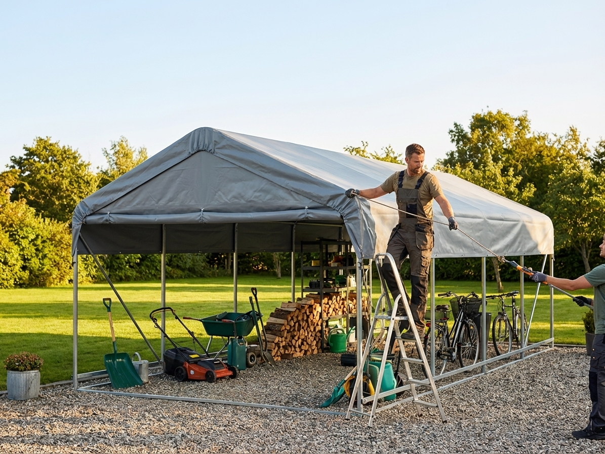 Grey PVC roof cover for storage shelter - view 3