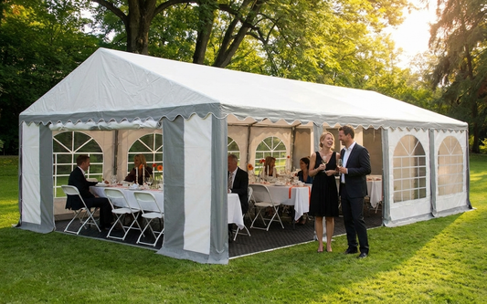 Large PVC marquee in grey and white, perfect for outdoor events