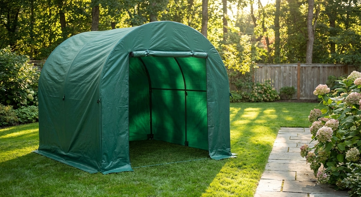 Green heavy duty PVC storage tent 2.4x3.6x2.34 m - product detail