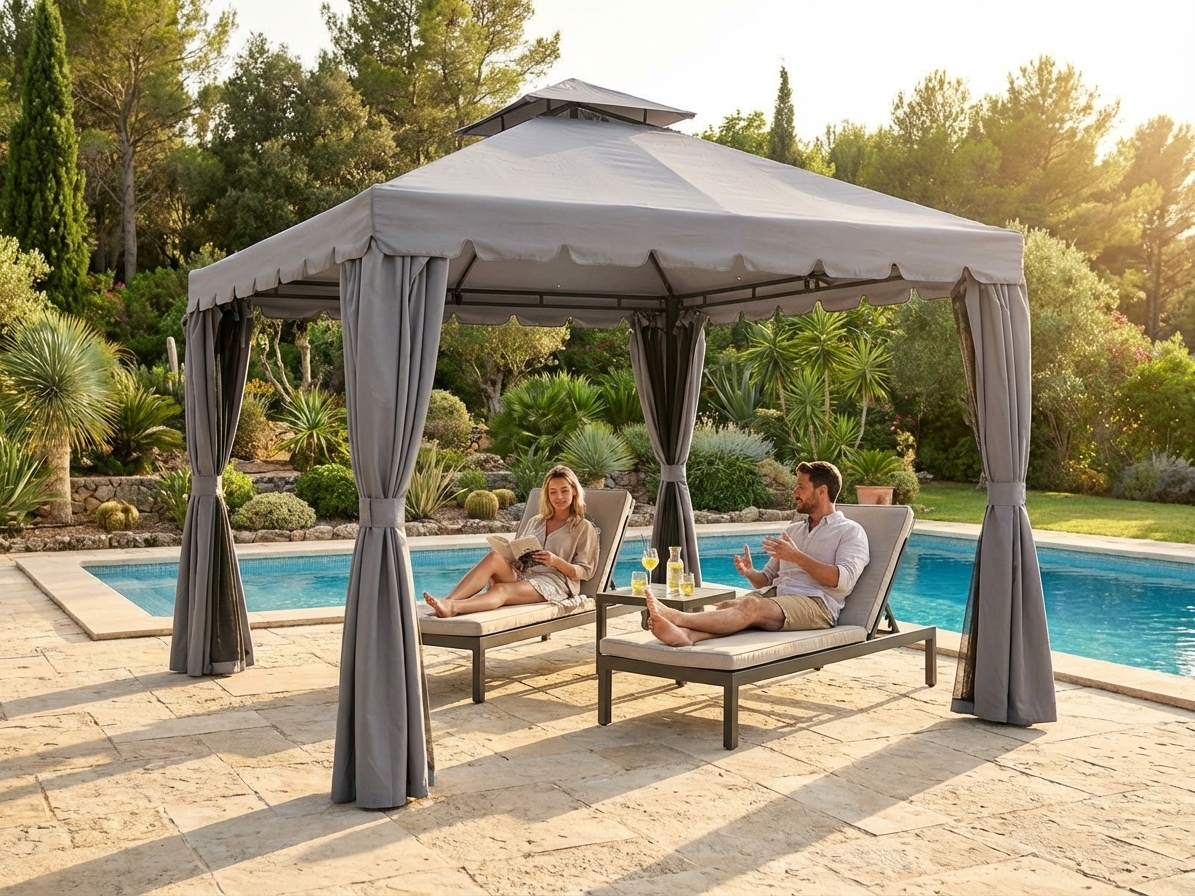 3x3 m grey gazebo with polyester and steel construction - product detail