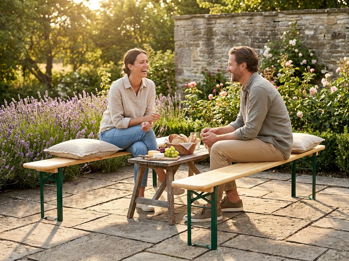 Wooden bench in light wood colour with pinewood and steel frame
