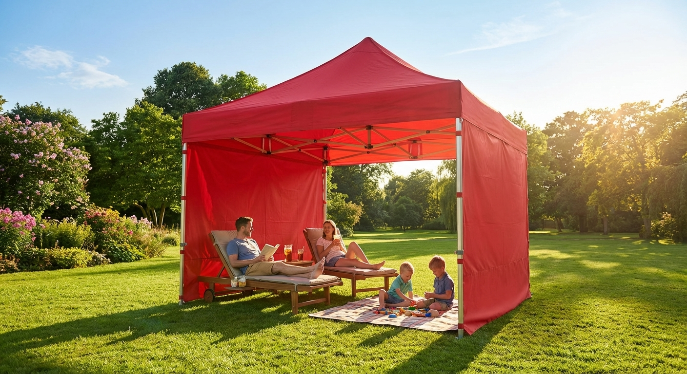 Red pop up gazebo with aluminium frame for outdoor use