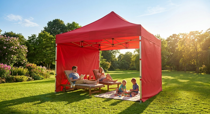 Red pop up gazebo with aluminium frame for outdoor use