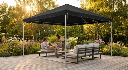 Black 3x3 metre marquee roof cover made from PVC and polyester
