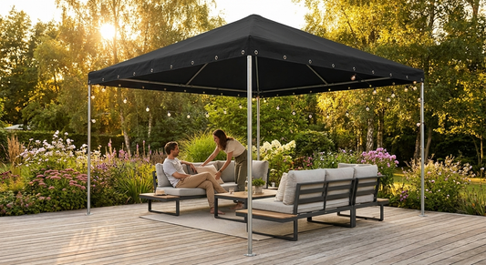 Black 3x3 metre marquee roof cover made from PVC and polyester