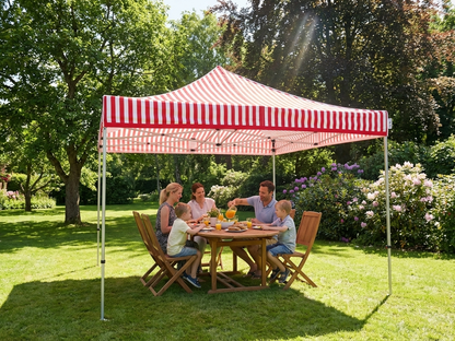 Pop up gazebo 4x4 m white and red with steel frame for outdoor use - product detail