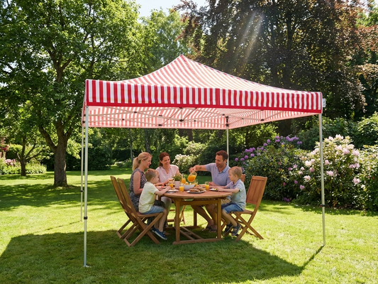 Pop up gazebo 4x4 m white and red with steel frame for outdoor use - product detail