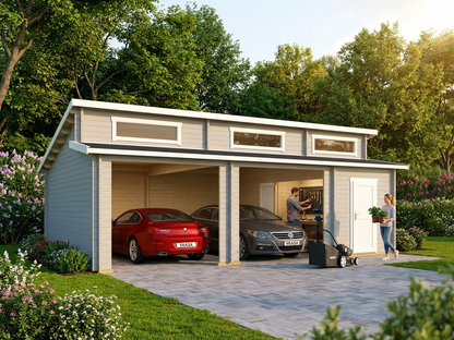 Wooden double garage in light grey made from Nordic Spruce - product detail