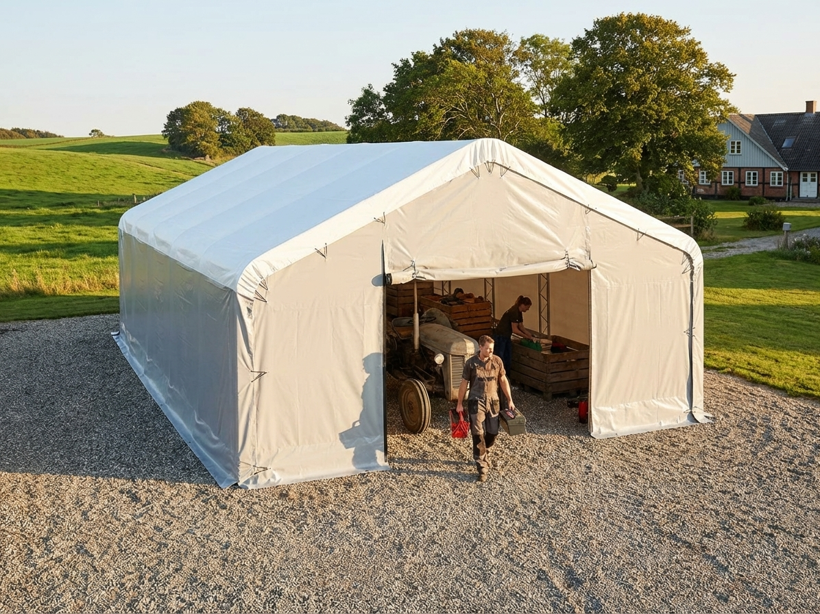 Storage Shelter 8x18m in White/Grey, made from PVC and steel - view 3