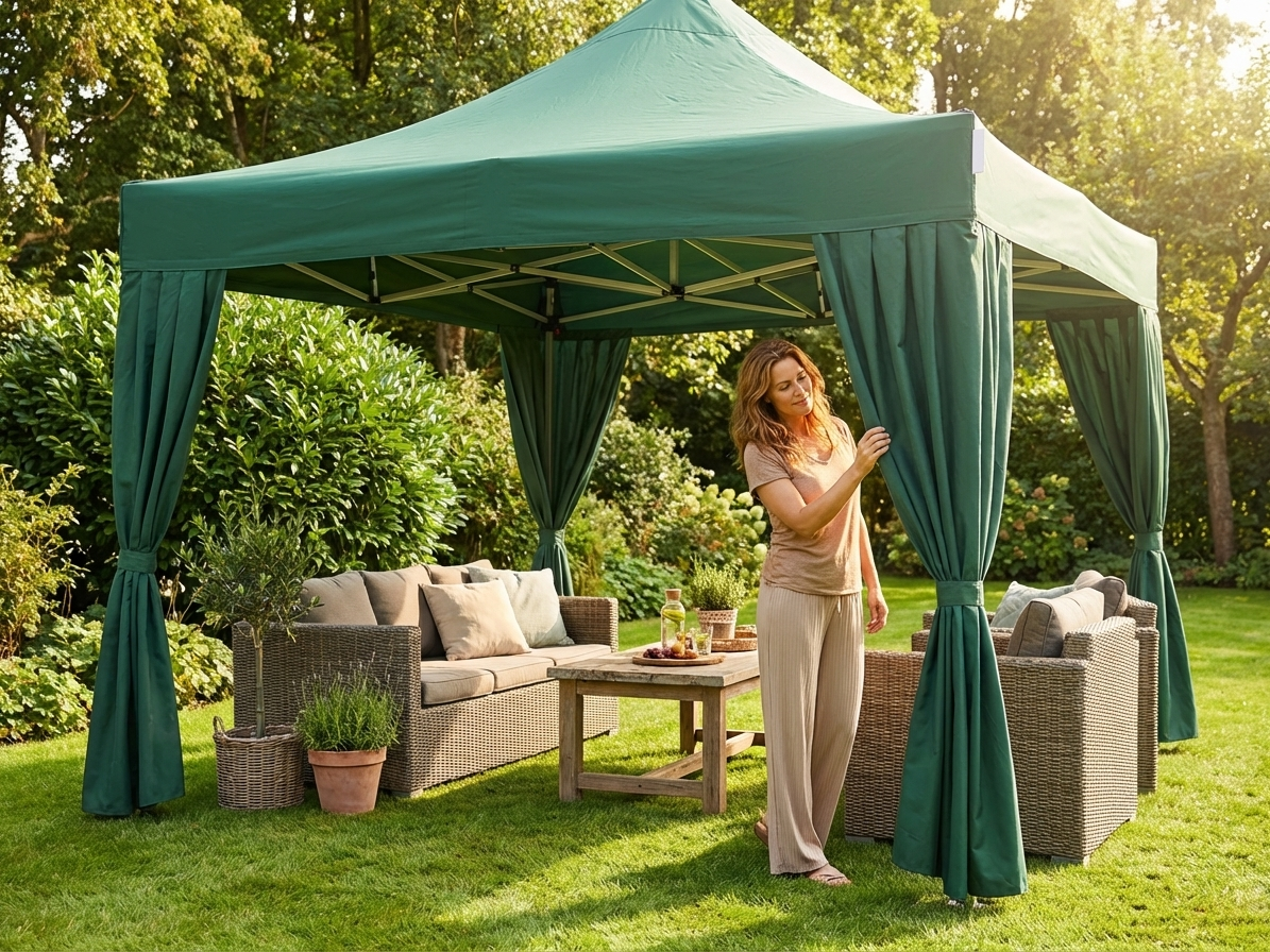 Green tent curtains made of polyester with PVC backing for outdoor use - view 3