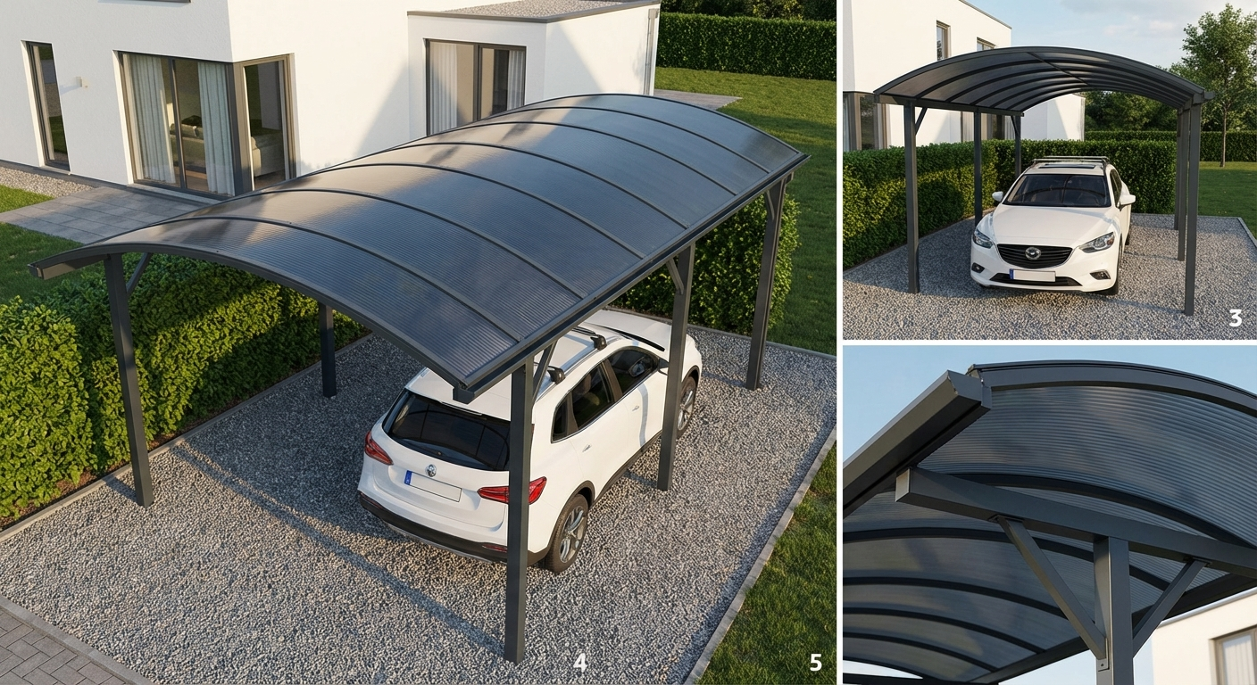 Carport XL in grey with polycarbonate roof and aluminium frame
