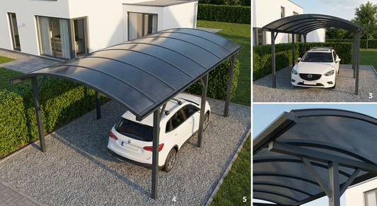 Carport XL in grey with polycarbonate roof and aluminium frame