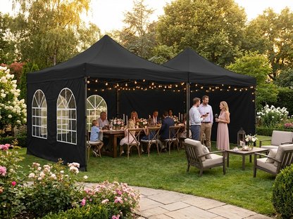 Black pop up gazebo with steel frame for outdoor events