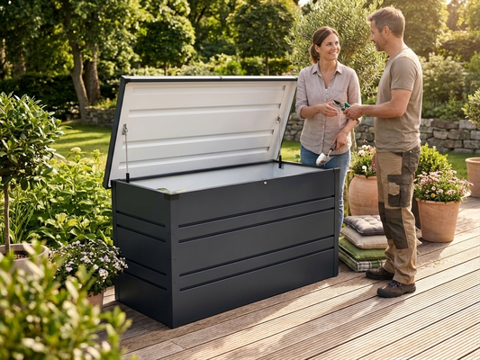 Anthracite garden storage box made from powder-coated steel - product detail