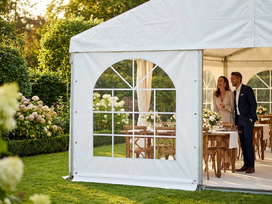 White PVC marquee sidewall ideal for commercial use