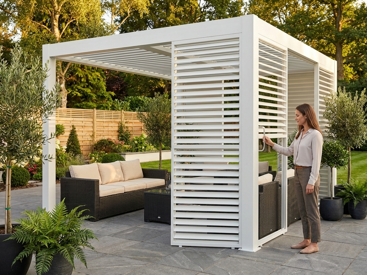 White aluminium louvre wall for pergola gazebo - view 3