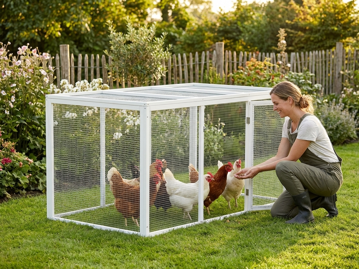 White chicken coop run with Chinese fir construction for domestic use - view 3