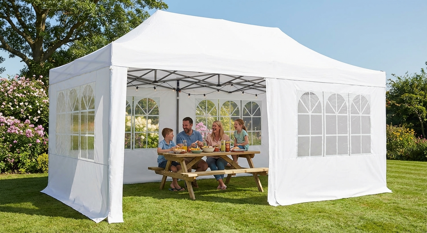White Pop Up Gazebo 4x6m with Flame Retardant Steel Frame - product detail