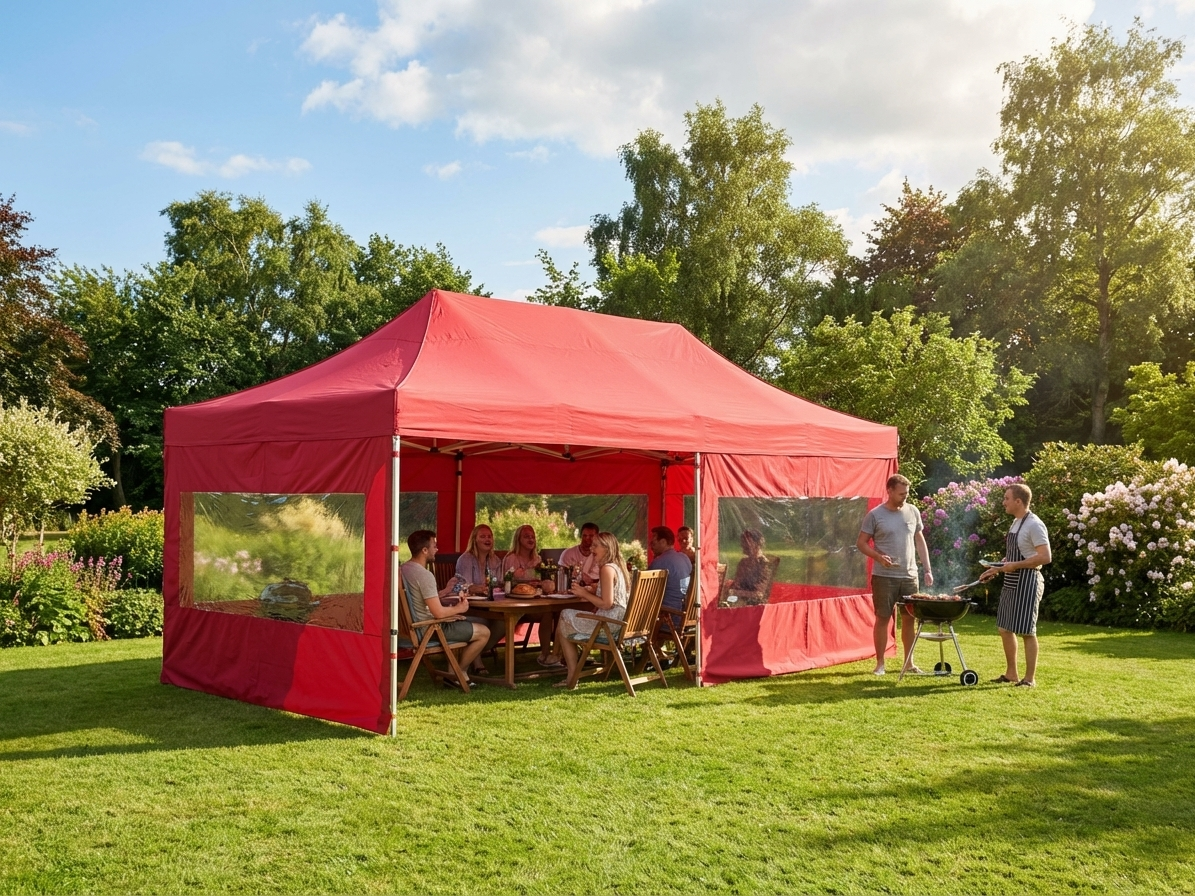 Red pop up gazebo 4x8m with aluminium frame for outdoor events - product detail