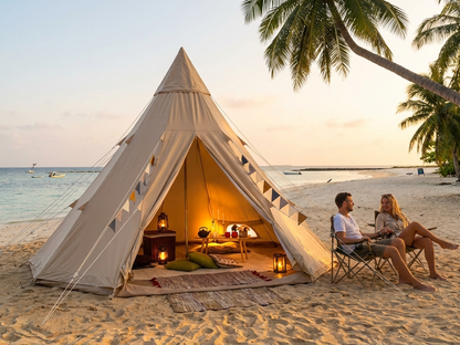 Luxury glamping tent in sand colour, 5x5 meters, cotton canvas material - view 3