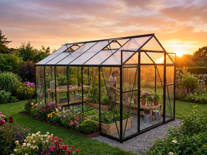 Black polycarbonate greenhouse with aluminium frame for domestic use - product detail