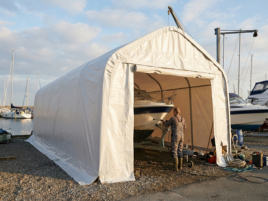 White PVC storage tent with galvanised steel frame