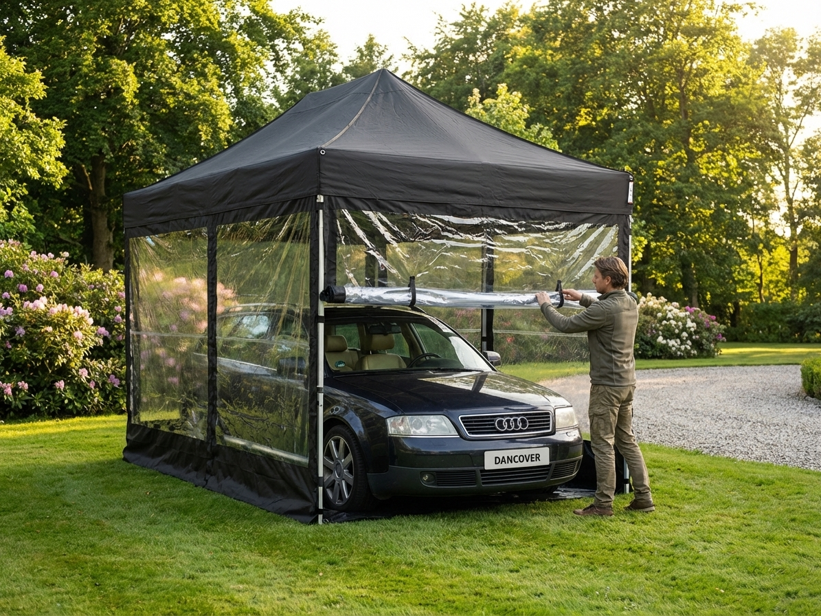 Folding garage FleX car cover black with steel frame - product detail