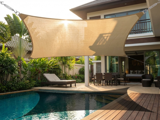 Sand-coloured sun sail 3.6x3.6m for outdoor shade