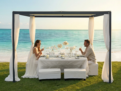 Pergola gazebo with beige PVC roof and aluminium frame - product detail