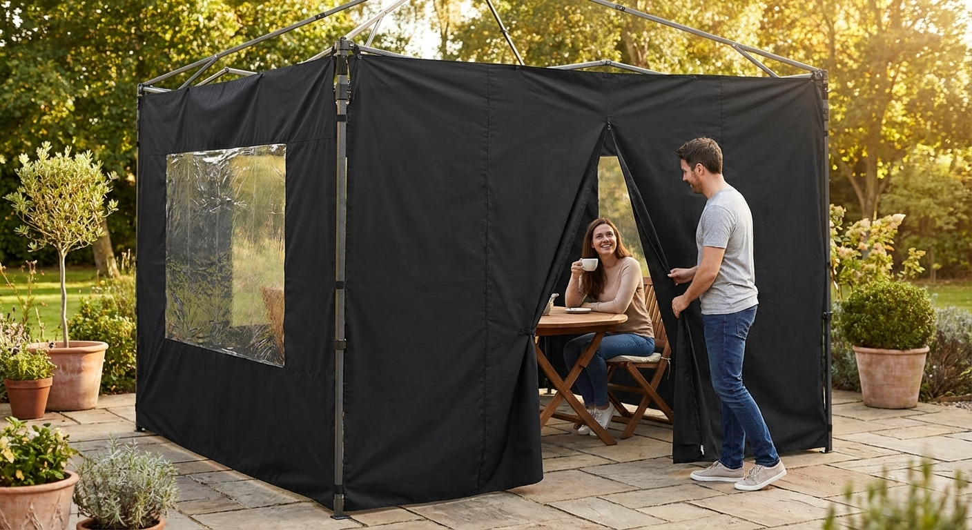 Black gazebo sidewall kit with waterproof and UV-resistant features