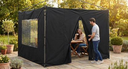 Black gazebo sidewall kit with waterproof and UV-resistant features