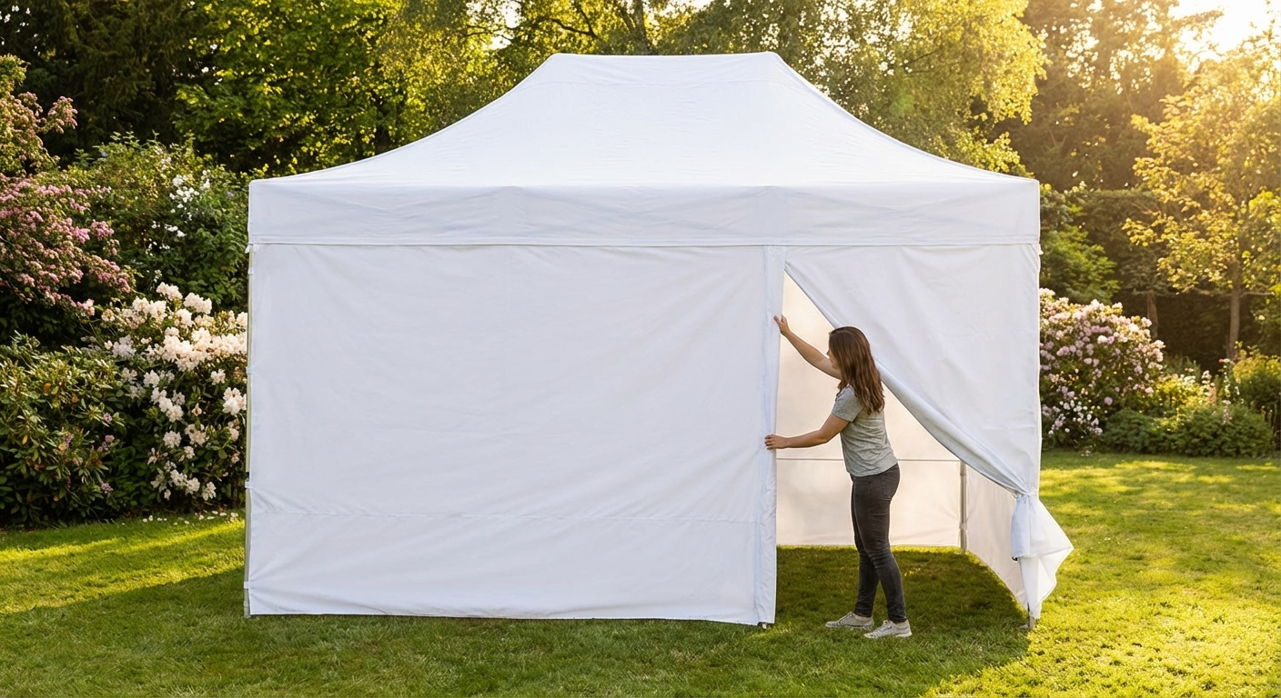 White sidewall for event tent, 4 metres wide, polyester with PVC backing