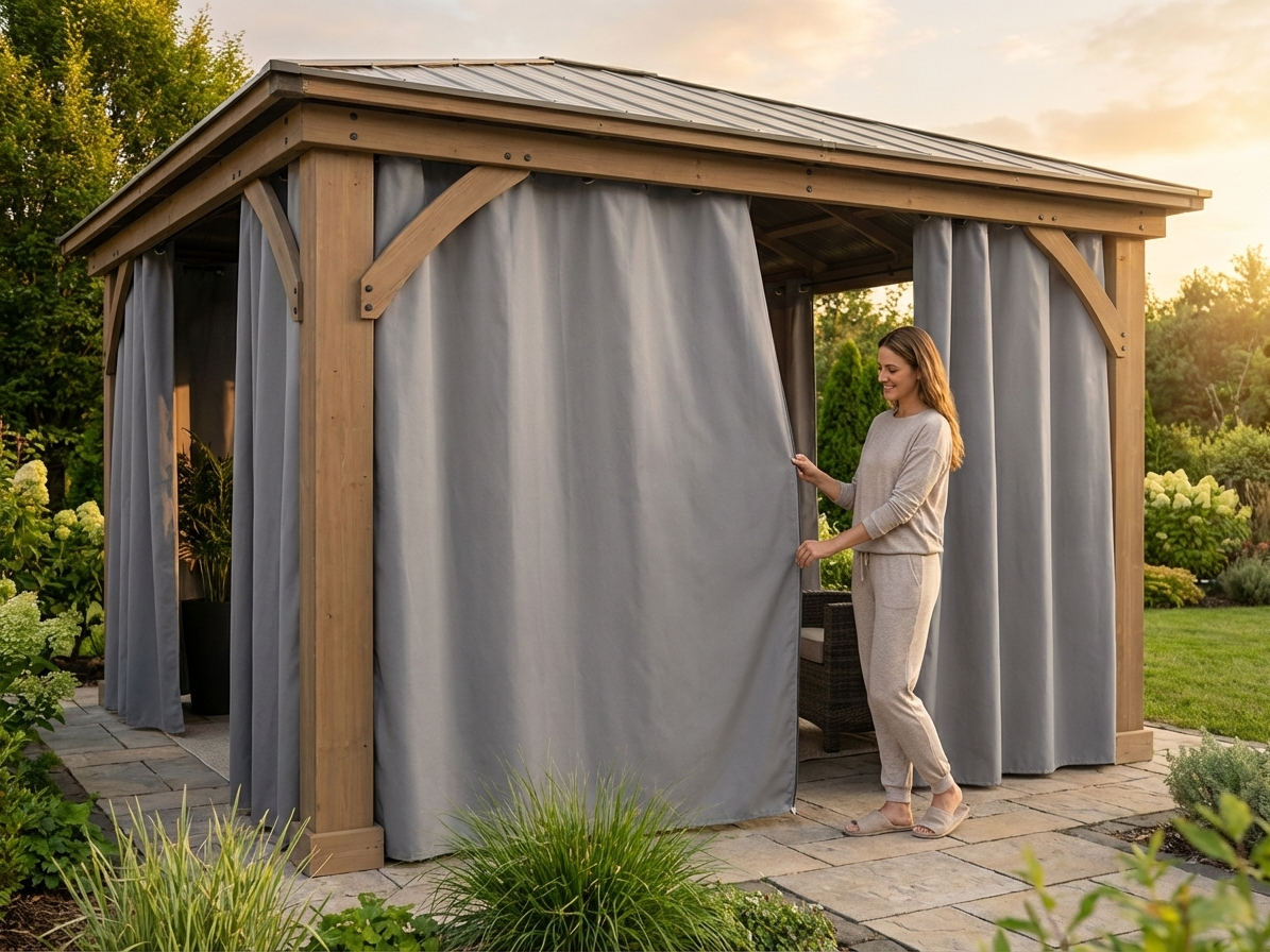 Grey Gazebo Curtain Set 3x6 m Mesh Outdoor - view 3