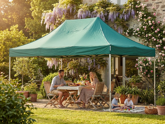 Green pop-up gazebo with aluminium frame for outdoor events