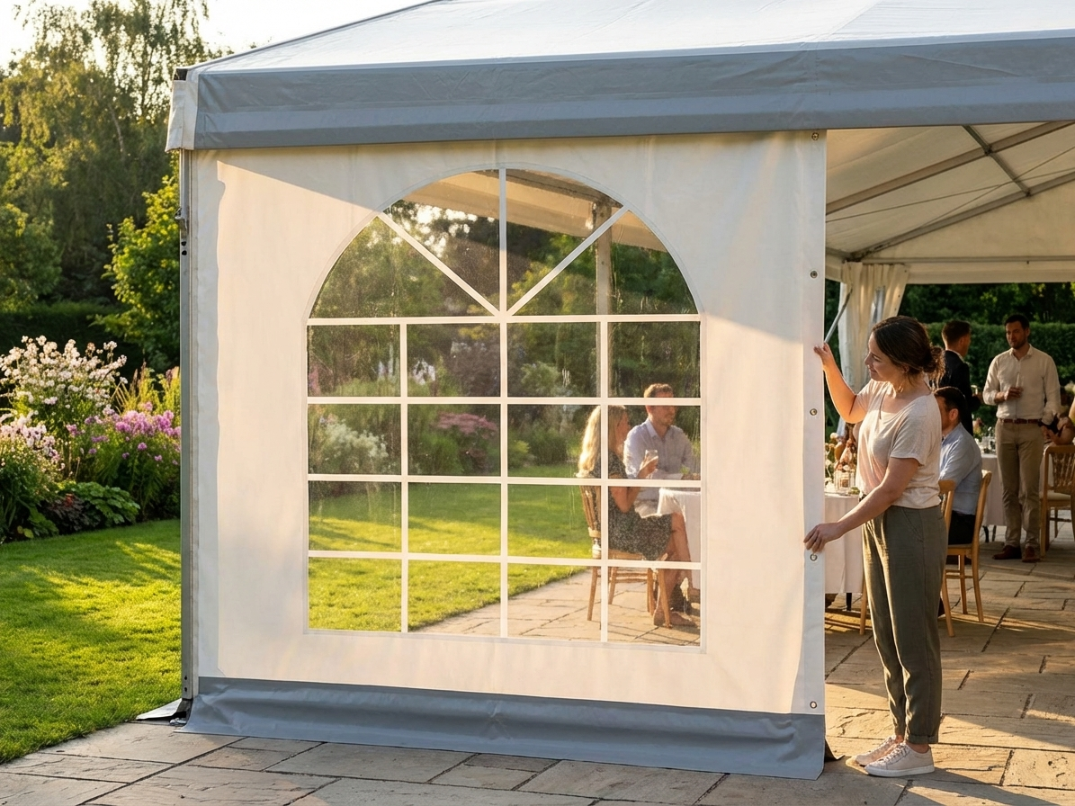 White and grey PVC marquee sidewall for event shelters - product detail
