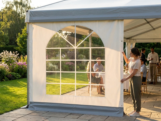 White and grey PVC marquee sidewall for event shelters - product detail