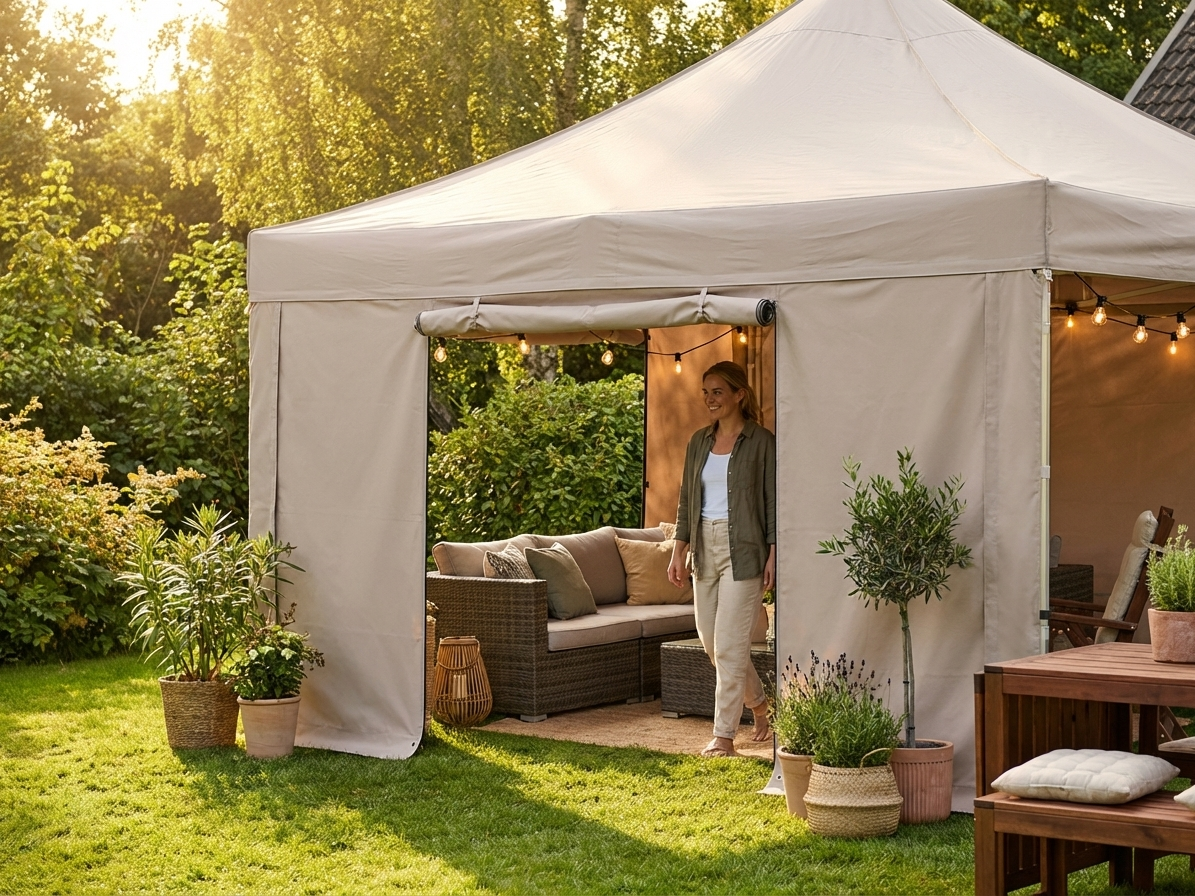 Sand coloured endwall for outdoor events, 3x6m PVC/Polyester