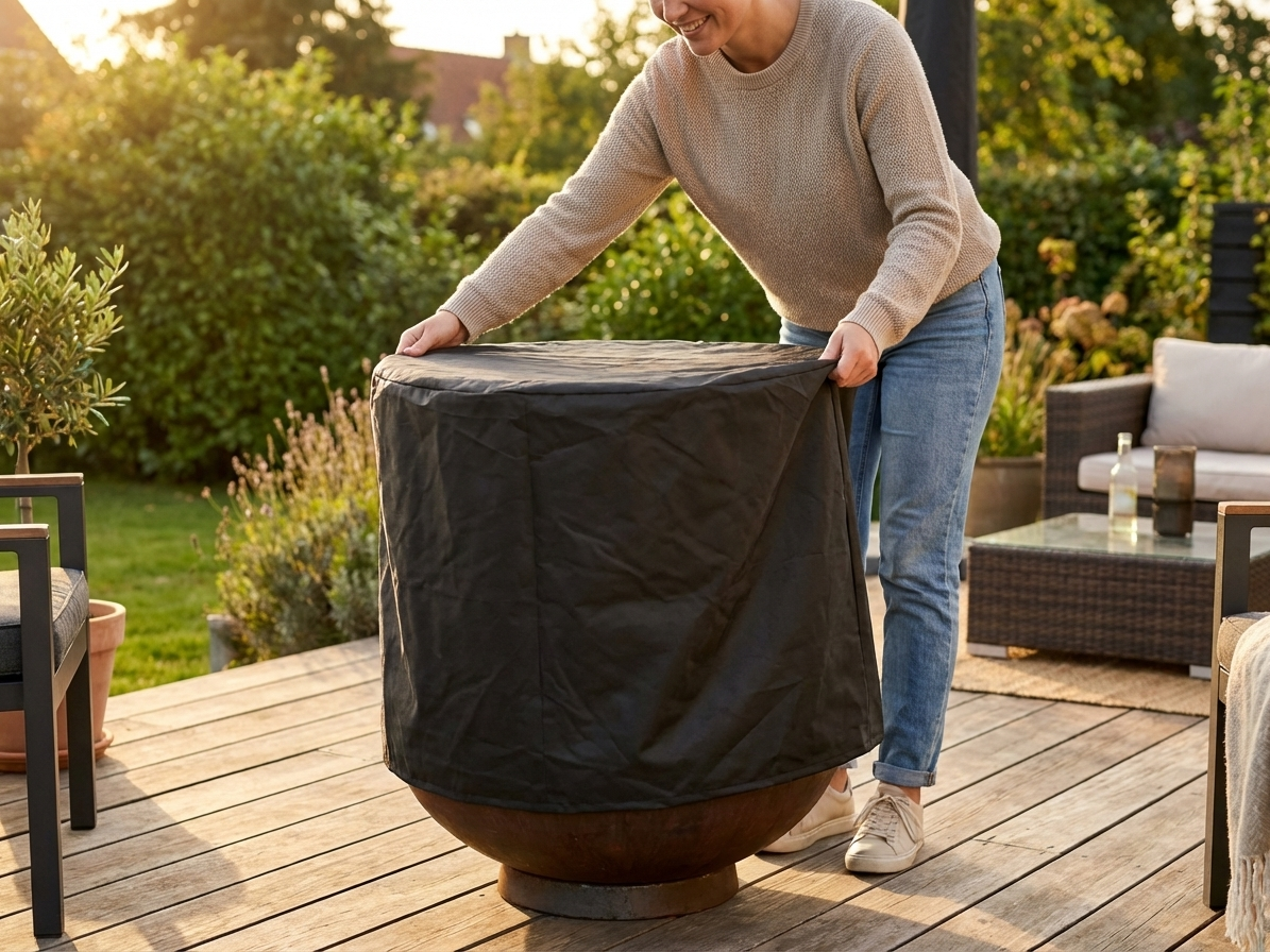 Black fire bowl cover made of polyester for outdoor use - product detail