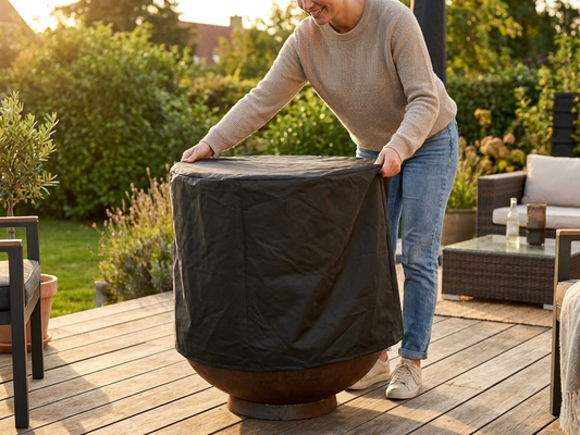 Black fire bowl cover made of polyester for outdoor use - product detail