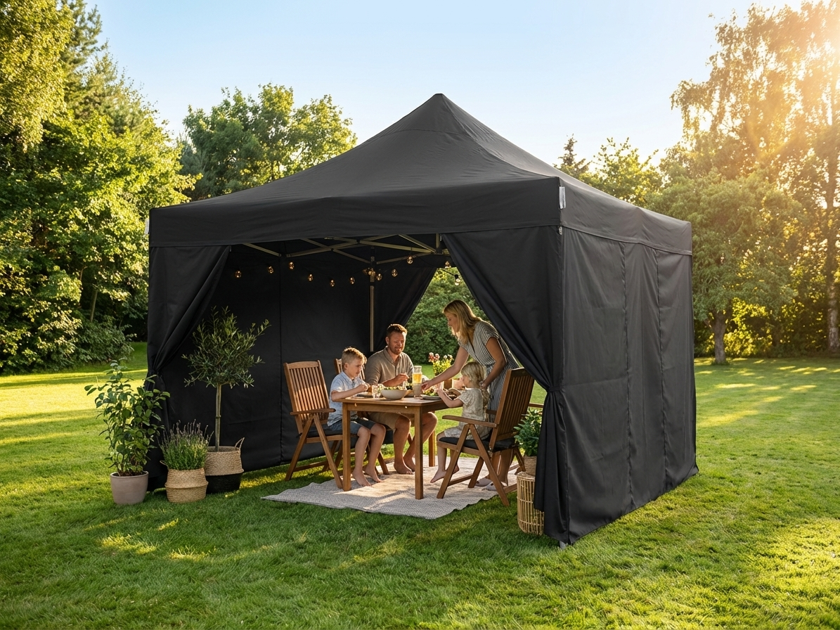 Black pop-up gazebo 4x4m for outdoor events