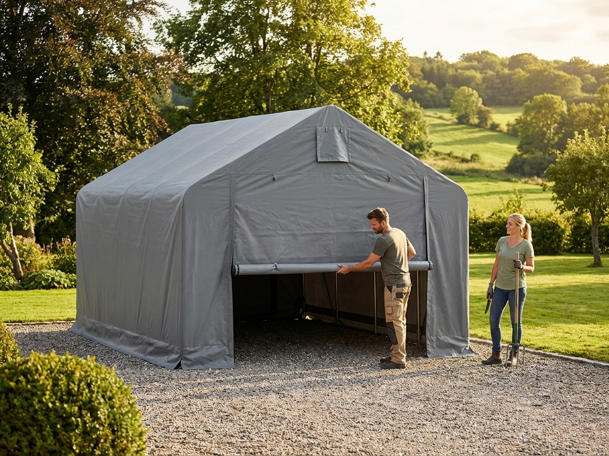 Grey PVC end wall door for storage shelter