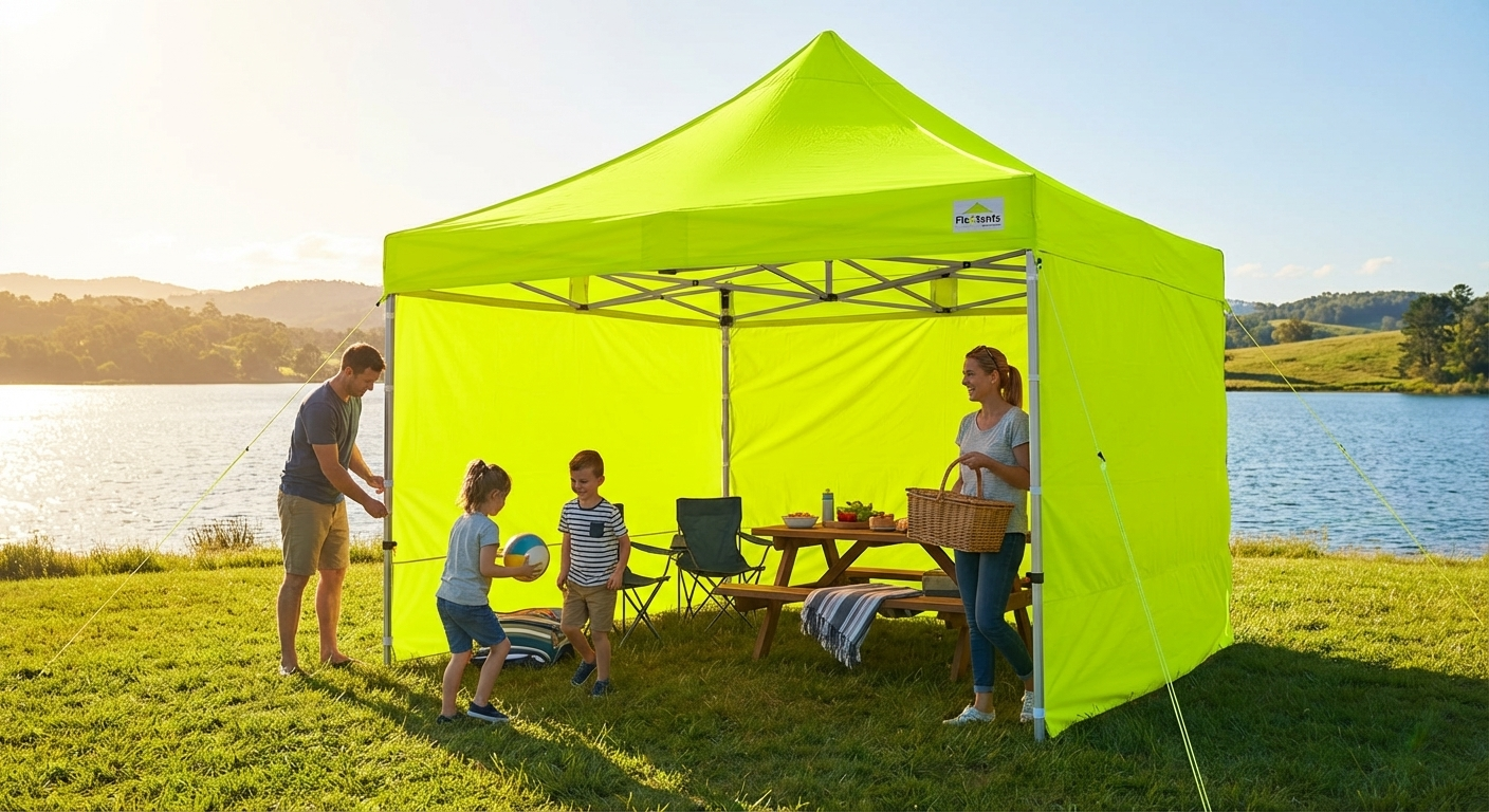 Pop up gazebo in neon yellow/green with steel frame - view 3
