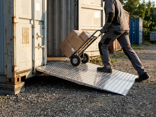 Aluminium access ramp for warehouse and container use