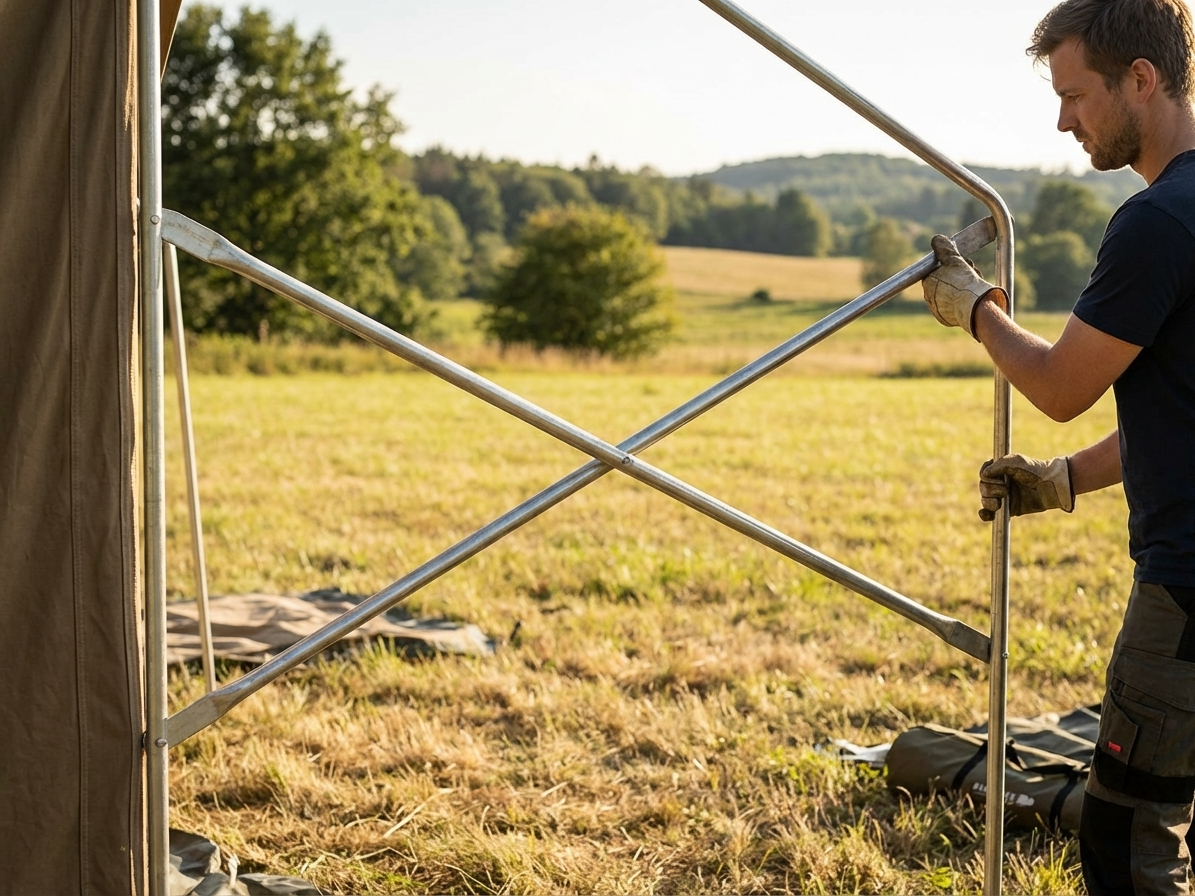 Galvanised steel diagonal bar for storage tent in silver