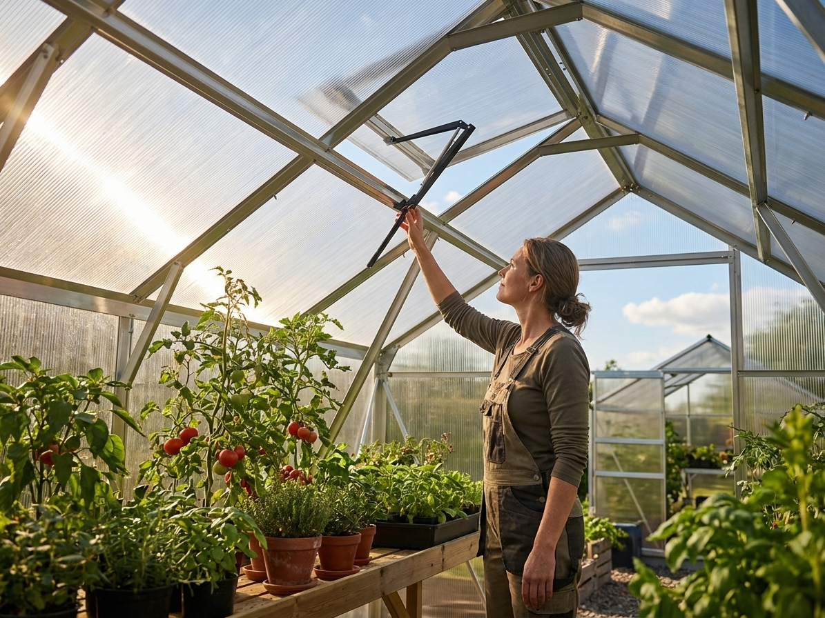 Greenhouse ventilation window in silver, 48x69cm, automatic opener - product detail